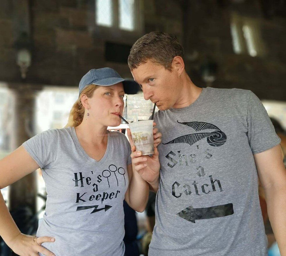 Sheri and Peter drinking butter beer together